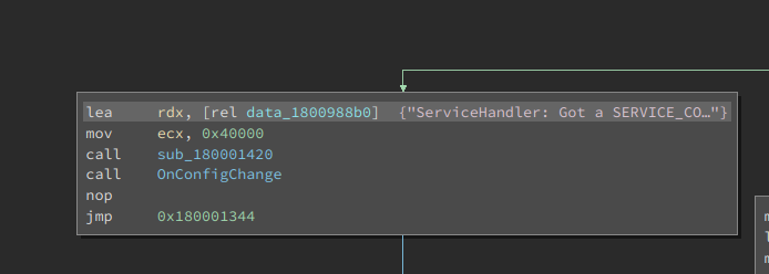 String with the words ServiceHandler and SERVICE_CONTROL_PARAMCHANGE