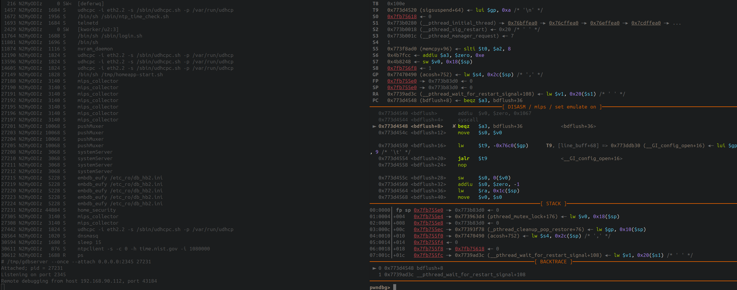 GDB running on the Homebase2