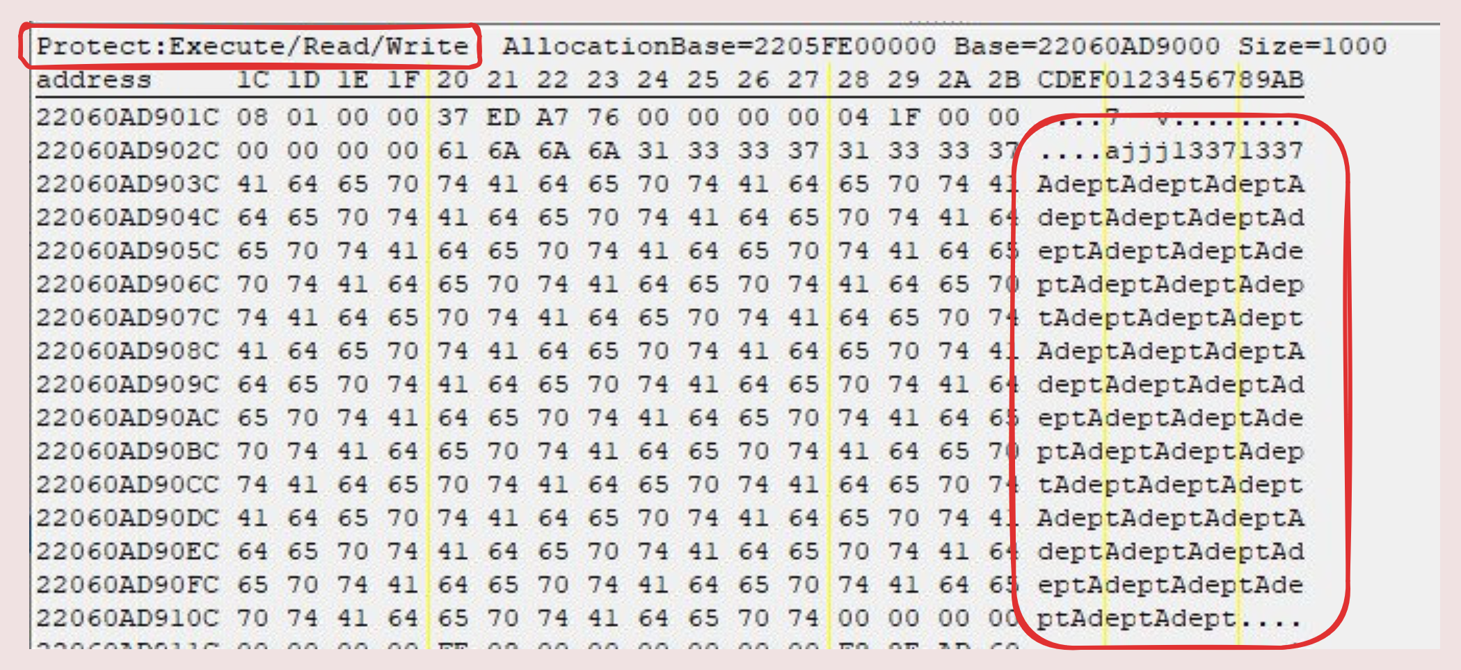 Attacker controlled string placed at RWX memory